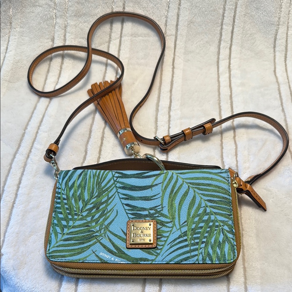 Dooney & Bourke Green and Brown Crossbody Bag with Leather Trim
